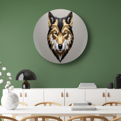 Geometrische Abstracte Wolf in Moderne Kleuren aluminium muurcirkel