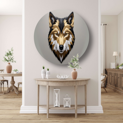 Geometrische Abstracte Wolf in Moderne Kleuren aluminium muurcirkel
