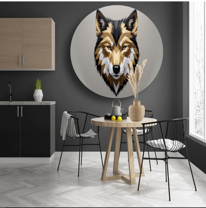 Geometrische Abstracte Wolf in Moderne Kleuren aluminium muurcirkel