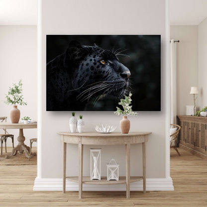 Gedetailleerd portret van zwarte panter in profiel acrylglas