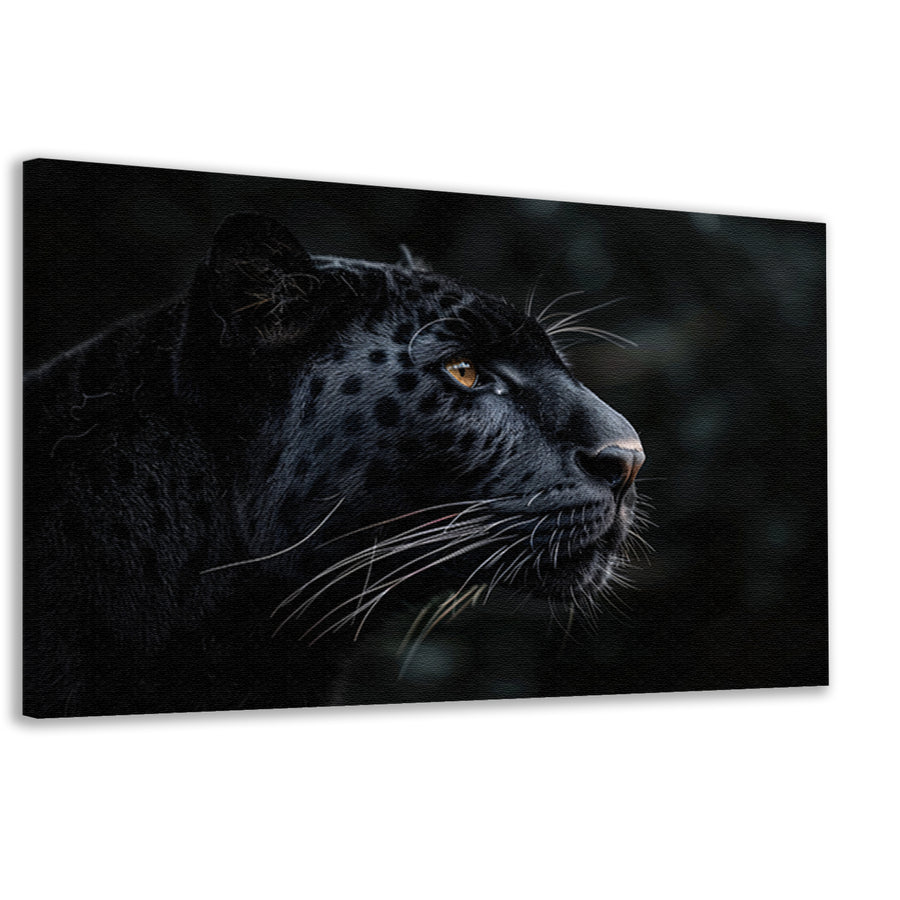 Gedetailleerd portret van zwarte panter in profiel canvas