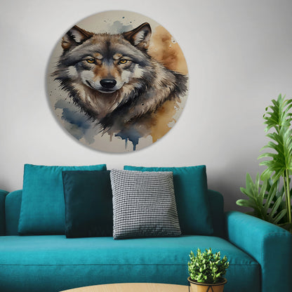 Abstracte Wolf in Levendige Waterverf aluminium muurcirkel