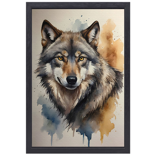 Abstracte Wolf in Levendige Waterverf canvas met baklijst
