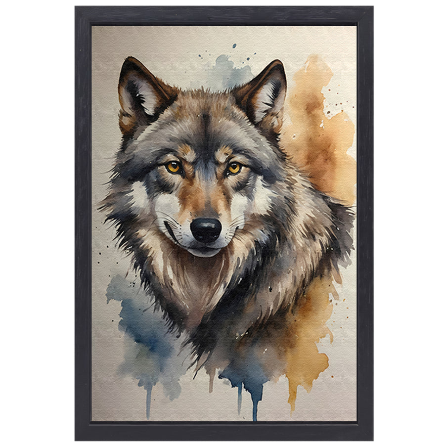 Abstracte Wolf in Levendige Waterverf canvas met baklijst
