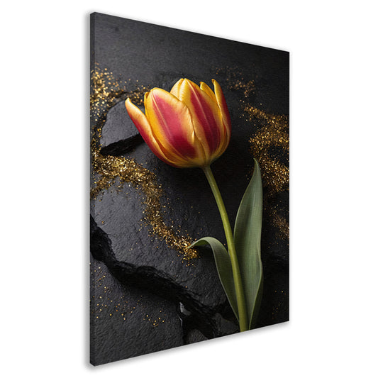 Rode en Gele Tulp met Gouden Glitters canvas