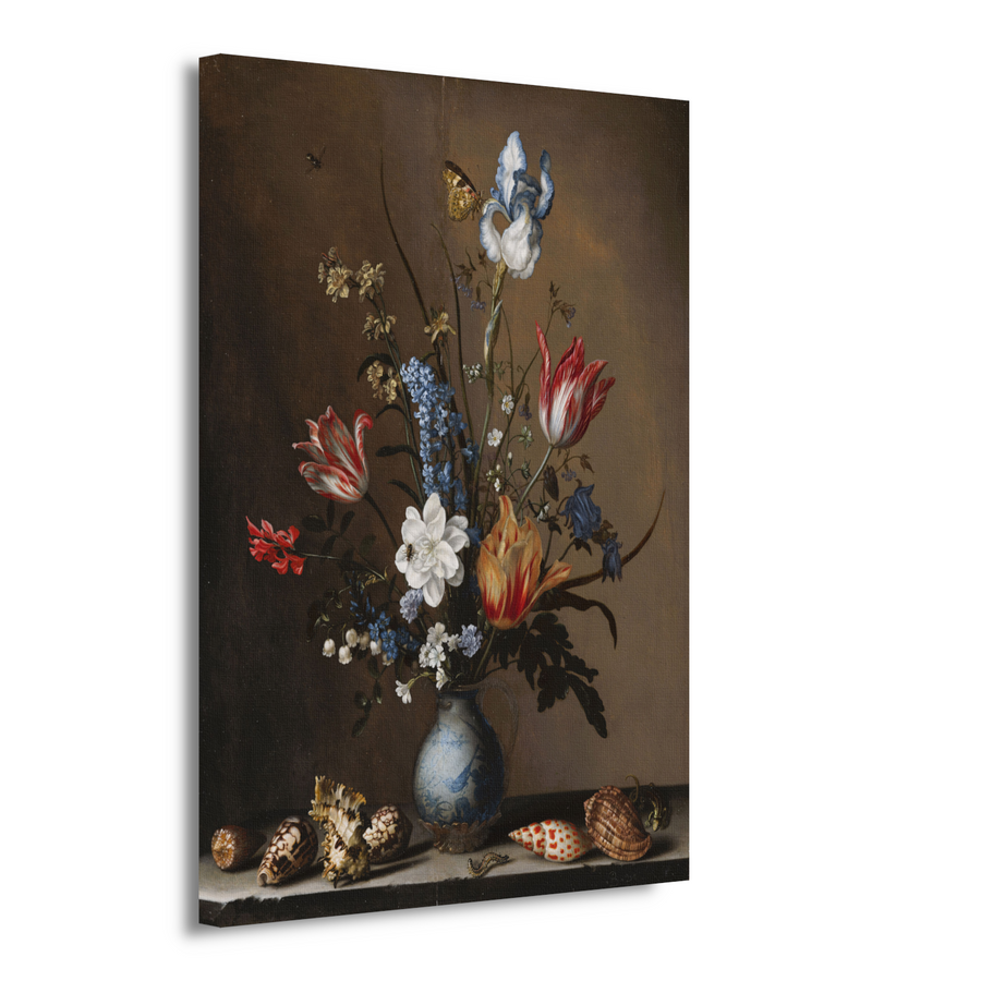 Bloemen in een Wan-Li vaas met schelpen - Balthasar van der Ast canvas