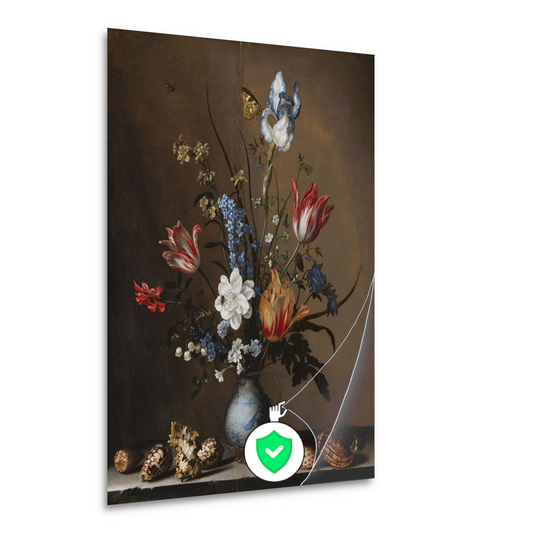 Bloemen in een Wan-Li vaas met schelpen - Balthasar van der Ast poster