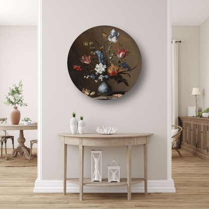 Bloemen in een Wan-Li vaas met schelpen - Balthasar van der Ast aluminium muurcirkel