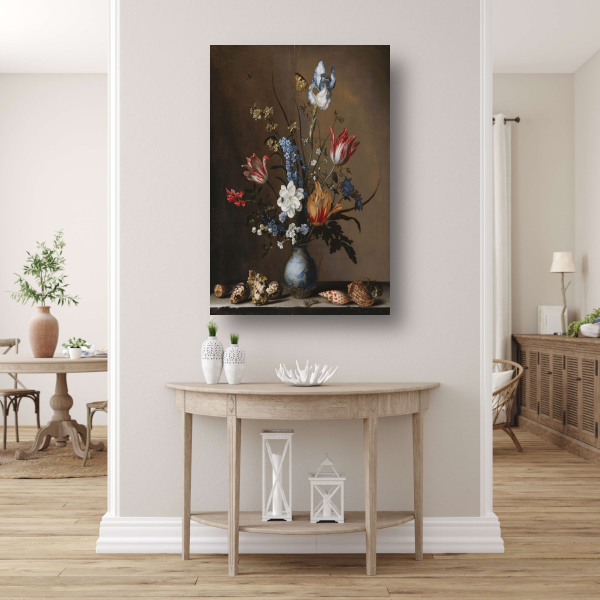 Bloemen in een Wan-Li vaas met schelpen - Balthasar van der Ast poster