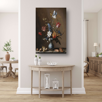 Bloemen in een Wan-Li vaas met schelpen - Balthasar van der Ast poster