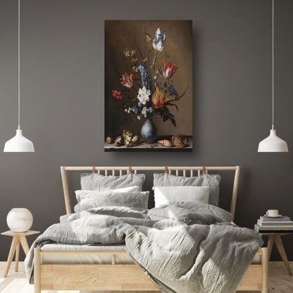 Bloemen in een Wan-Li vaas met schelpen - Balthasar van der Ast poster