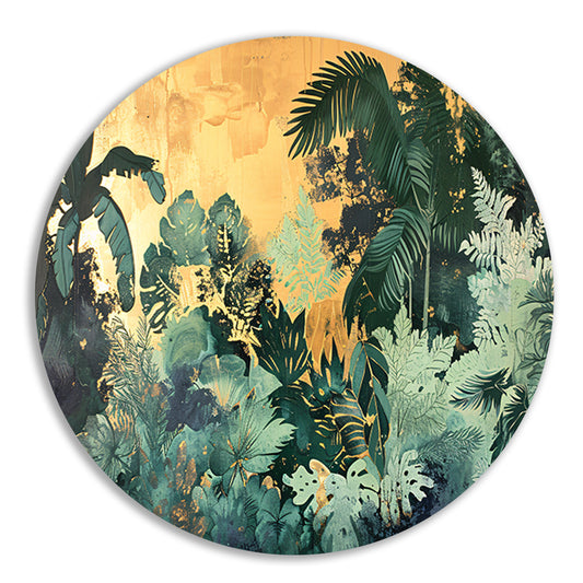 Levendige jungle in moderne kunststijl aluminium muurcirkel