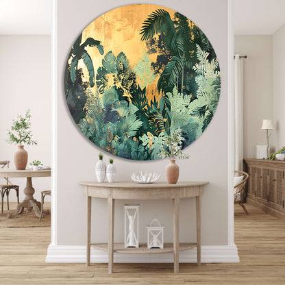 Levendige jungle in moderne kunststijl aluminium muurcirkel