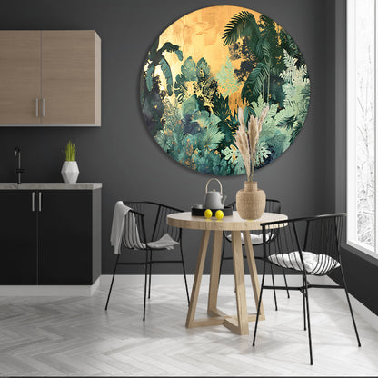 Levendige jungle in moderne kunststijl aluminium muurcirkel