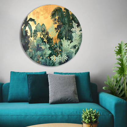 Levendige jungle in moderne kunststijl aluminium muurcirkel