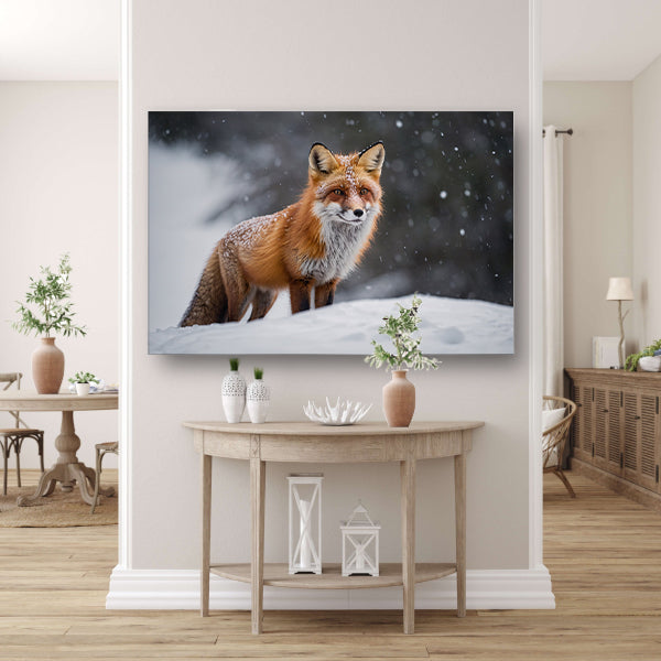 Gedetailleerde vos in besneeuwd landschap poster