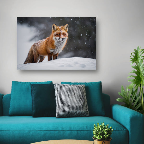 Gedetailleerde vos in besneeuwd landschap poster