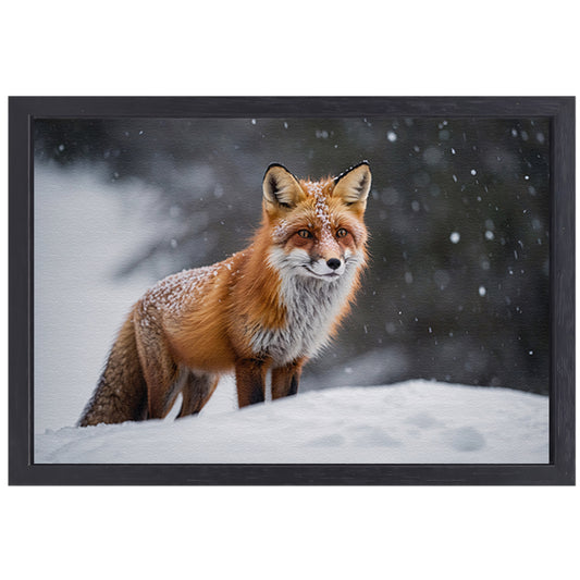Gedetailleerde vos in besneeuwd landschap canvas met baklijst