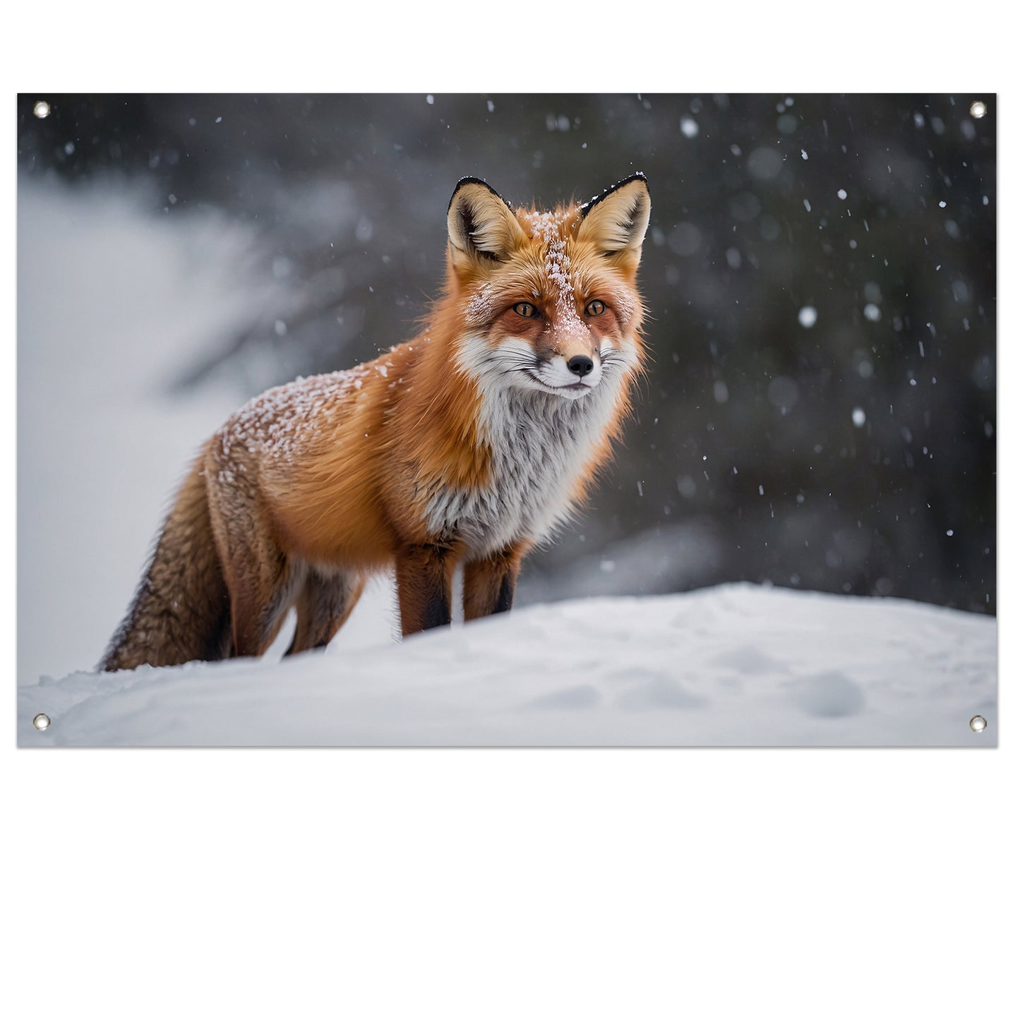 Gedetailleerde vos in besneeuwd landschap tuinposter