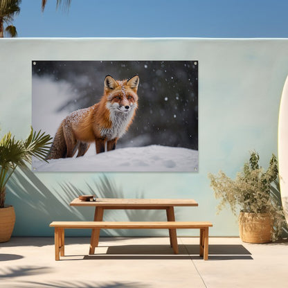 Gedetailleerde vos in besneeuwd landschap tuinposter