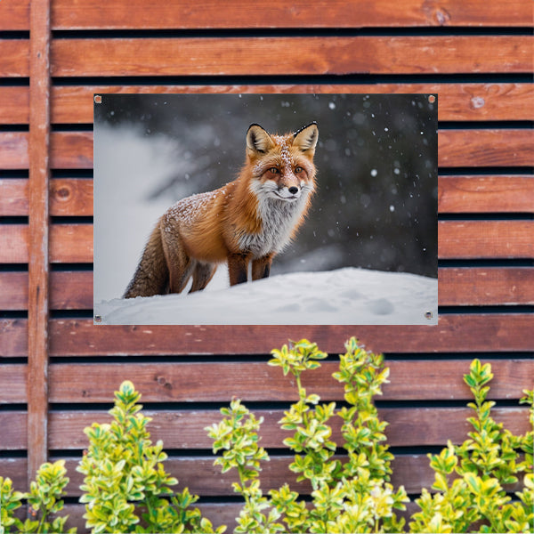 Gedetailleerde vos in besneeuwd landschap tuinposter