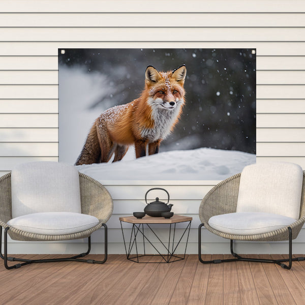 Gedetailleerde vos in besneeuwd landschap tuinposter