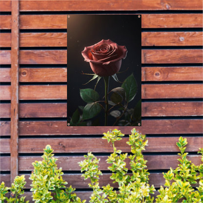 Dieprode Roos met Fluweelachtige Bladeren tuinposter