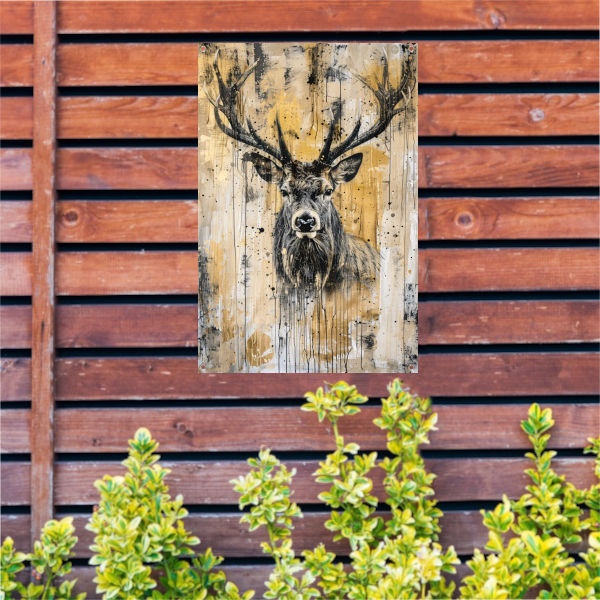 Abstract hertenportret met dynamische verfspetters tuinposter
