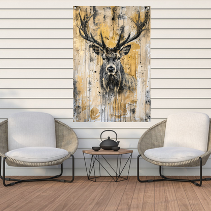 Abstract hertenportret met dynamische verfspetters tuinposter