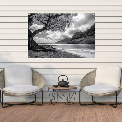 Eenzame boom op strand tuinposter