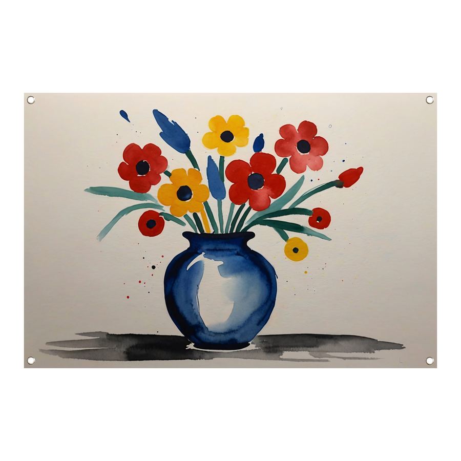 Kleurrijke Aquarel van Vaas met Bloemen tuinposter