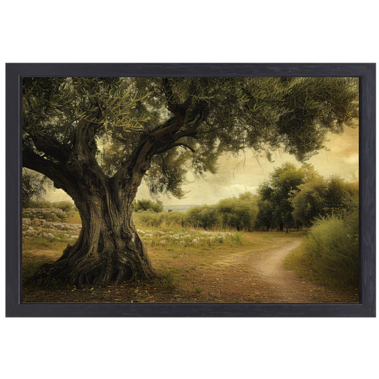 Eenzame boom op landweg canvas met baklijst