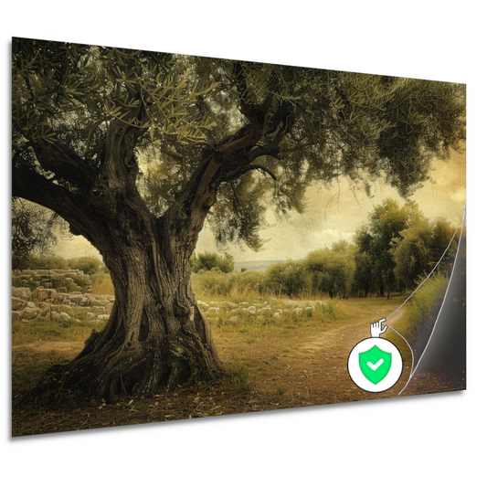 Eenzame boom op landweg poster