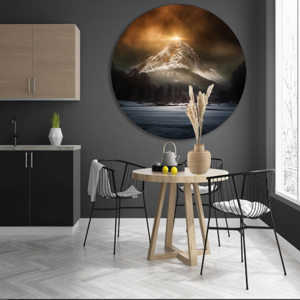 Gouden Zonsopgang over Besneeuwde Bergtop forex muurcirkel