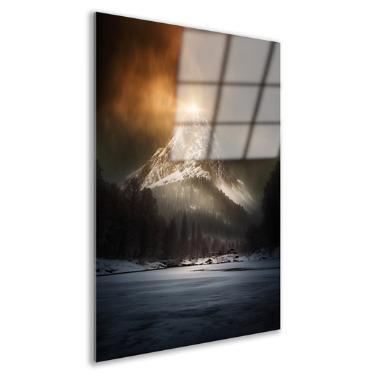 Gouden Zonsopgang over Besneeuwde Bergtop Acrylglas