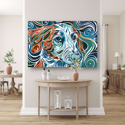 Abstracte kleurrijke lijntekening van een hond poster