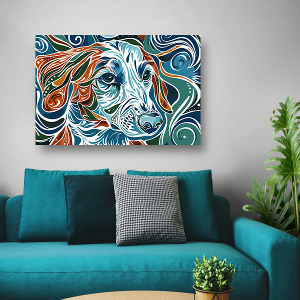 Abstracte kleurrijke lijntekening van een hond poster