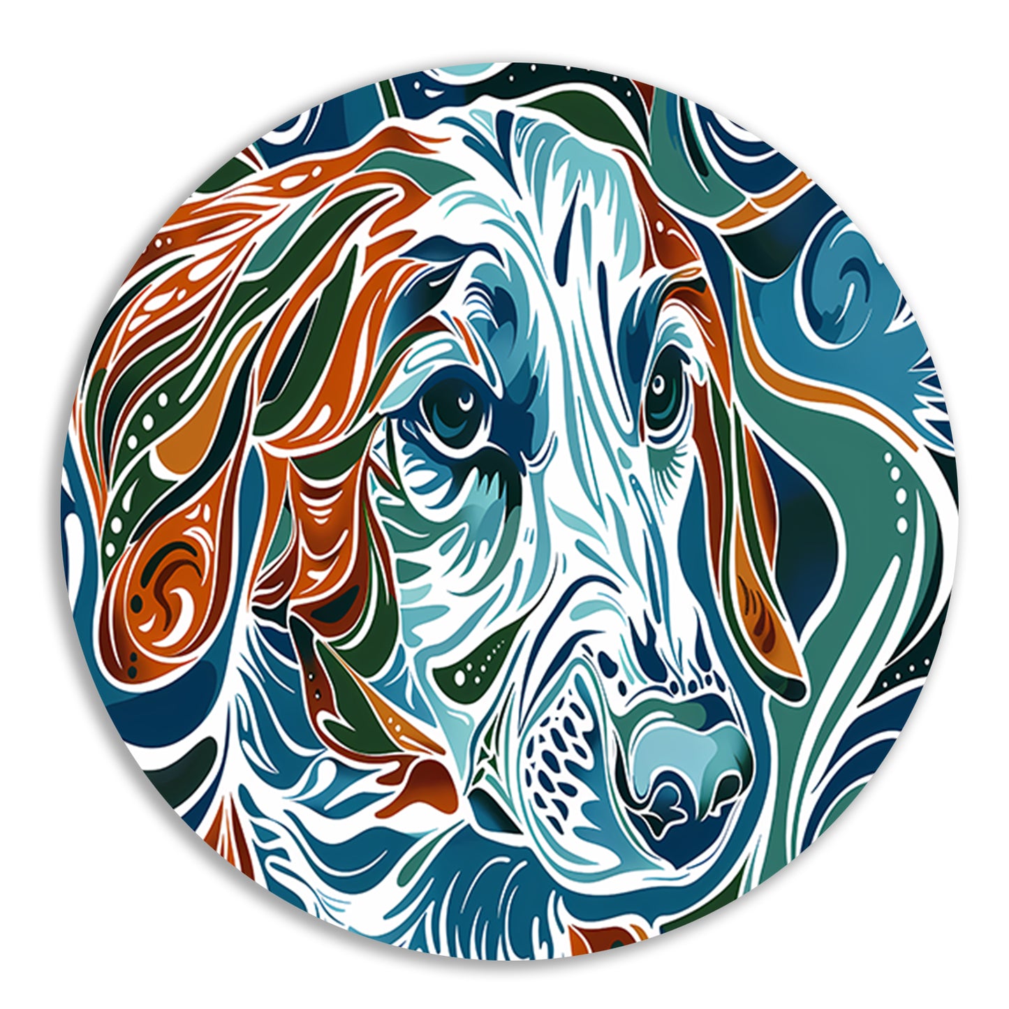 Abstracte kleurrijke lijntekening van een hond aluminium muurcirkel
