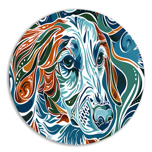 Abstracte kleurrijke lijntekening van een hond aluminium muurcirkel