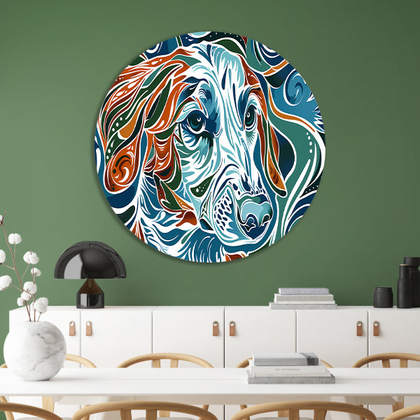 Abstracte kleurrijke lijntekening van een hond aluminium muurcirkel