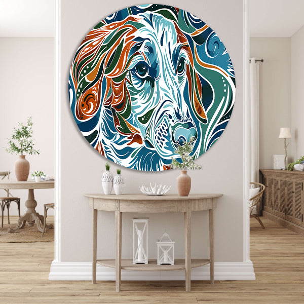 Abstracte kleurrijke lijntekening van een hond aluminium muurcirkel