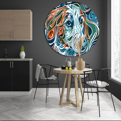 Abstracte kleurrijke lijntekening van een hond aluminium muurcirkel