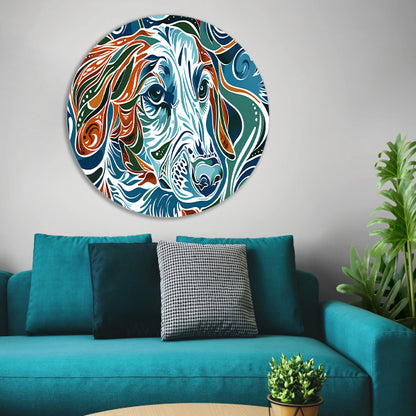 Abstracte kleurrijke lijntekening van een hond aluminium muurcirkel