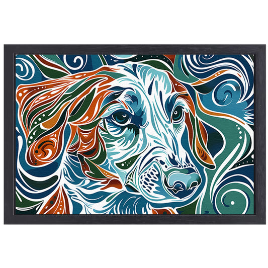 Abstracte kleurrijke lijntekening van een hond canvas met baklijst