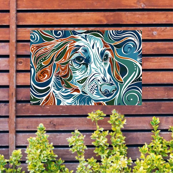 Abstracte kleurrijke lijntekening van een hond tuinposter