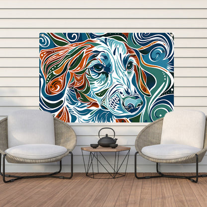 Abstracte kleurrijke lijntekening van een hond tuinposter