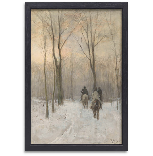 Ruiters in de sneeuw in het Haagse Bos - Anton Mauve canvas met baklijst