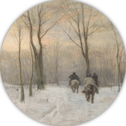 Ruiters in de sneeuw in het Haagse Bos - Anton Mauve aluminium muurcirkel