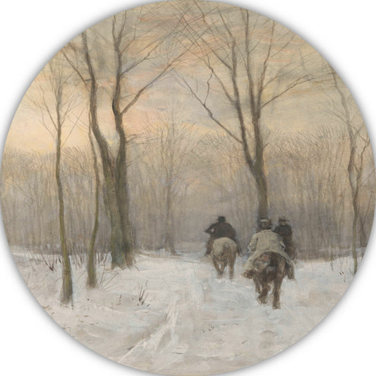 Ruiters in de sneeuw in het Haagse Bos - Anton Mauve aluminium muurcirkel