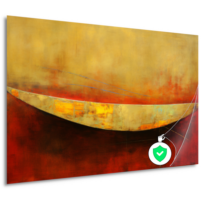 Abstracte compositie van kleurrijke boot op rood poster